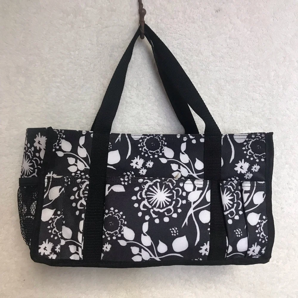 thirty-one Black and White Floral Tote with Dual Straps